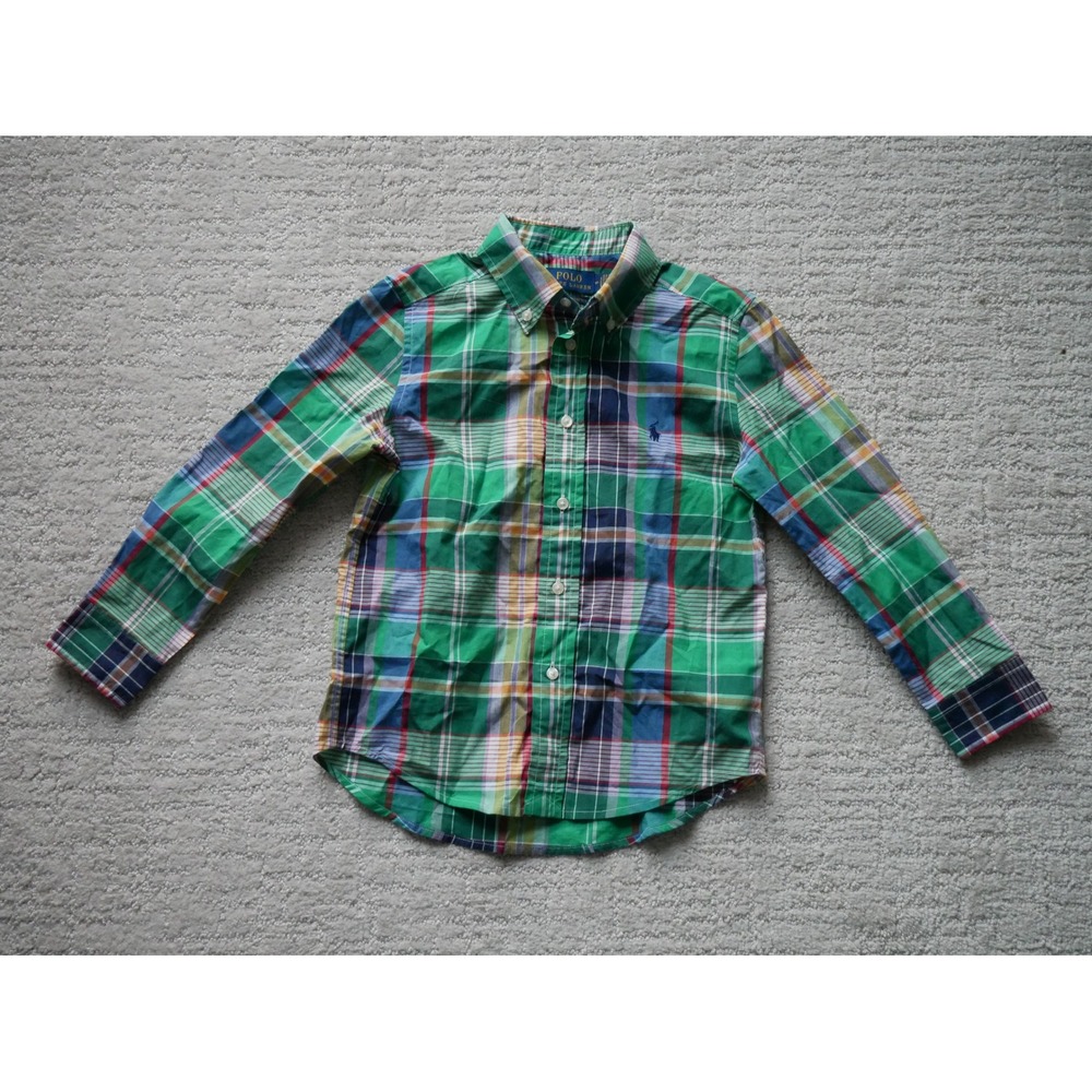 Polo Ralph Lauren Kids Green Plaid Natural Stretch Button Down Shirt Size 5